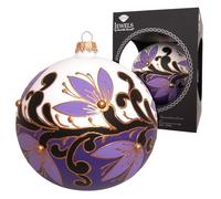 Krebs Glas Lauscha Decoración navideña de cristal, bola de estilo Art Nouveau con adornos de flores doradas, color: blanco, violeta, tamaño: 10 cm aprox