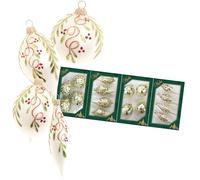 Krebs Glas Lauscha - Decoración navideña de cristal - Juego de 4 cajas de 4 colgantes para árbol de Navidad - Diseño: crema Ilexdekor - Tamaño: 10 cm aprox