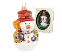 Krebs Glas Lauscha - Decoración navideña de cristal para árbol de Navidad - Muñeco de nieve como colgante - Diseño: pequeño con escoba - Tamaño: 9 cm aprox. - Fabricado en Alemania