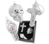 Krebs Glas Lauscha - Juego de adornos para árbol de Navidad, de cristal, diseño de calavera, cruz - color: plata con brillantes - Tamaño: 8 - 13 cm - Cantidad: 3 unidades
