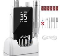 Kredioo Torno para Uñas Profesional 35000RPM, Recargable&Portátil, Torno Semipermanentes, Lima Electrica, 7 Brocas, Set Pulidor, Manicura Pedicura, Kit Fresa, LED, Acrílico Gel/Esmalte