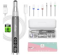 Kredioo Torno para Uñas Profesional, Inalámbrico 35000 RPM Velocidad Ajustable, Recargable Lima Electrica Uñas, Lápiz Manicura y Pedicura, Pulidor Portatil, Kit con 6 Brocas, para Salón DIY (Gris)