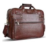 KREDZSTAY Laptop Messenger de cuero vegano de 15.6 pulgadas para MacBook Office y doble compartimento con parte inferior expandible, hombro y bolso de mano para hombres y mujeres