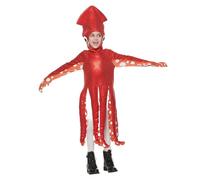 Kreeqe Adorable disfraz de calamar de criatura del océano para adolescentes y adultos, disfraz de última hora para fiestas de Halloween, rápido y fácil de llevar (rojo, S)