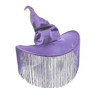 Kreeqe Adorables sombreros de fiesta de Halloween, sombrero de bruja con ala de volantes, disfraz, varios diseños góticos, tela Oxford (espíritu púrpura, M)