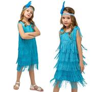 Kreeqe Charming - Disfraz retro de baile latino para niñas con elegante falda de flecos para escenario de cascanueces y otoño para fiestas de baile (azul, M)