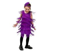 Kreeqe Charming - Disfraz retro de baile latino para niñas con elegante falda de flecos para escenario de cascanueces y otoño para fiestas de baile (morado, S)