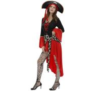 Kreeqe Disfraz cautivador de pirata náufrago para mujer, disfraz sexy de juego de rol, accesorio de cosplay para fiesta de mujer (negro-rojo, XL)