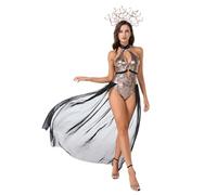 Kreeqe Disfraz de bruja romana de reina egipcia, para Halloween, teatro, baile, eventos, vestido + tocado (dorado, XL)