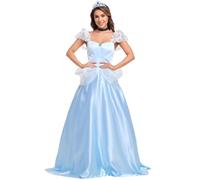 Kreeqe Disfraz de princesa romana medieval azul cielo radiante para adultos, rápido y fácil de última hora para Halloween (azul, XL)