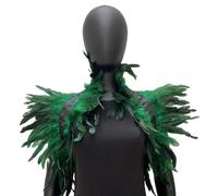 Kreeqe Elegante capa de plumas de cuervo, chal, unisex, gótico, desmontable, cuello de chaleco, accesorio de fiesta (verde, M)