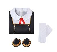 Kreeqe Elegante disfraz de colegiala de anime negro con diadema de cuerno, vestido de fiesta de día festivo, accesorios incluidos para adolescentes (negro, 120 cm)