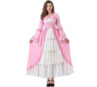 Kreeqe Elegante disfraz de reina gótica medieval para mujer, de última hora, fiesta de Halloween, cosplay, talla grande (rosa, XL)