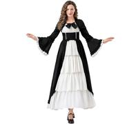 Kreeqe Elegante disfraz de reina gótica medieval para mujer, de última hora, fiesta de Halloween, cosplay, talla grande (negro, M)