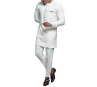 Kreeqe Elegante traje africano, camisa oriental casual conjunto de pantalones ajustados para hombre, cómodo (blanco, L)