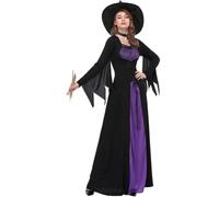 Kreeqe Encantador disfraz de bruja morada para mujer, trajes de Halloween fáciles de cosplay de última hora, tallas S XXL (negro-morado, L)