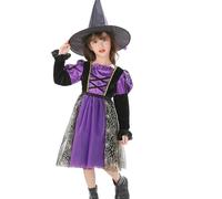 Kreeqe Encantador disfraz de bruja púrpura con sombrero incluido de última hora para Halloween, adolescentes y mujeres (morado, 130 cm)