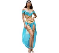 Kreeqe Encantador disfraz de princesa árabe para mujer, disfraz de Halloween de última hora, disfraz de fiesta rápida, vestido sexy de cosplay (azul, talla S)