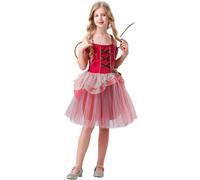 Kreeqe Encantador disfraz de princesa de hada rápida de última hora para eventos de Halloween, disfraz mágico de cosplay para adolescentes y adultos (rojo, 140 cm)