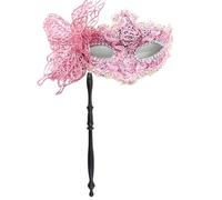 Kreeqe Exquisita máscara lateral de mariposa de Venecia para Halloween, columna romana, elegante cubierta de mano para adultos, fiestas, festivales (rosa-B, M)