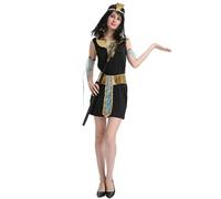 Kreeqe Exquisito disfraz de Halloween para adultos, disfraz de faraón para mujer, atuendo de Cleopatra, conjunto de juego de rol del antiguo Egipto (adulto-negro-reina, M)