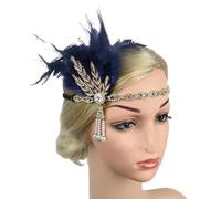 Kreeqe Glamorous - Diadema de plumas vintage de los años 20, exquisita para disfraz de Halloween, día de los muertos, fiesta, boda (dorado-azul marino, M)