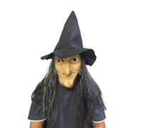 Kreeqe Haunting - Pasamontañas de látex de bruja, pirata, para Halloween, parejas, fiestas de disfraces de miedo (bruja de cara blanca, M)