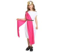 Kreeqe Impresionante disfraz de diosa griega para niños, vestido de reina romana, traje de Halloween de última hora, atuendo fácil de cosplay (rosa, M)