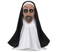 Kreeqe Máscara de monja de látex aterradora, máscara de cabeza completa, cara de terror, accesorio de disfraz de Halloween para mujeres, hombres y adultos, fiesta espeluznante (negro, M)