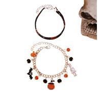 Kreeqe Pulsera espeluznante de la amistad de Halloween de estilo coreano con piel sintética, calabaza, murciélago, fantasma, araña, colgante para fiesta de adultos, M, Cristal, No es una piedra