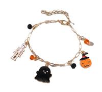 Kreeqe Pulsera espeluznante de la amistad de Halloween de estilo coreano con piel sintética, calabaza, murciélago, fantasma, araña, colgante para fiesta de adultos, M, Cristal, No es una piedra
