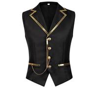 Kreeqe Regal - Chaleco medieval con cadena para hombre, retro, para Halloween, Navidad, fiesta, fiesta de regreso a casa, atuendo de celebración (negro, M)