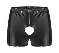 Kreeqe Sensational - Calzoncillos tipo bóxer de piel de PVC brillante para hombre, de fácil acceso, románticos, regalo de San Valentín, ocasiones especiales, Negro, 4X-Large