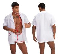 Kreeqe Sensational - Ropa interior sexy de Halloween para hombre, disfraz de médico, juego de rol, conjunto de lencería de enfermera, uniforme de actuación en escenario (20194, M)