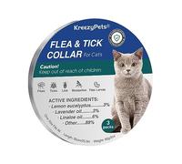 KreezyPets Collar antipulgas para gatos, collar para garrapatas, ingredientes de aceites esenciales, 24 meses de protección, 48 cm, se adapta a todos los gatos, 3 paquetes