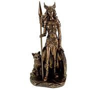 Kremers Schatzkiste Diosa germánica Freya en armadura con lanza y escudo y figura de gato salvaje Odin