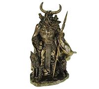 Kremers Schatzkiste Figura de Odin con cuervos Hugin y Munin y lobos Geri y Freki, 36 cm, mitología nórdica, escultura de dioses de polirresina - Regalo vikingo