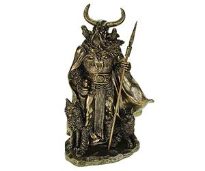 Kremers Schatzkiste Figura de Odin con cuervos Hugin y Munin y lobos Geri y Freki, 36 cm, mitología nórdica, escultura de dioses de polirresina - Regalo vikingo