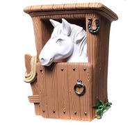 Kremers Schatzkiste Hucha con diseño de caballo en establo, color blanco, 14 cm, hucha, decoración de caballo, piedra artificial, hucha para equitación, regalo para los amantes de los caballos