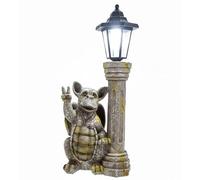 Kremers Schatzkiste Niño Dragón Paz con Linterna Solar Figura de Dragón 44 cm Gárgola de Jardín