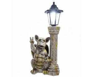 Kremers Schatzkiste Niño Dragón Paz con Linterna Solar Figura de Dragón 44 cm Gárgola de Jardín