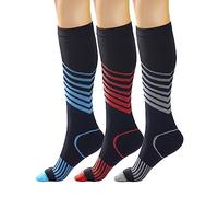 Kreori Medias de compresión para hombre y mujer, calcetines de compresión, calcetines de compresión para deportes, senderismo, ciclismo, vuelo, correr, viajes, embarazo, enfermeras, 15-20 mmHg, PAT1-3