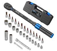 KRETLAW Juego de Llave Dinamométrica de 30 Piezas, Llave de Torque de 3/8" (5-60 Nm), Trinquete de 72 Dientes, Precisión ±3% con Extensiones, Vasos y Adaptador