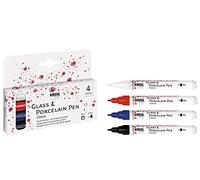 KREUL 16440 - Glass & Porcelain Pen Classic Fino, 4 Colores en Estuche, Punta Estable, Ancho de Trazo Aprox. 1-2 mm, Pintura Opaca al Agua para Vidrio y Porcelana