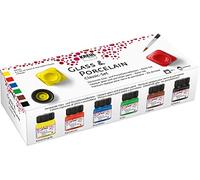 KREUL 16600 - Glass & Porcelain Classic Juego de 6 botes de pintura clásica de vidrio y porcelana de 20 ml con 1 pincel Pintura opaca y brillante a base de agua