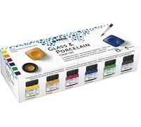 KREUL 16601 - Vidrio y porcelana transparente Juego de 6 botes de pintura transparente de vidrio y porcelana de 20 ml con 1 pincel Pintura al agua (amarillo, naranja, rojo, azul, verde y marrón)