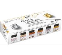 KREUL 16603 - Glass & Porcelain Classic Set de 6 x 20 ml Classic Glass & Porcelain Paint con 1 pincel Pintura opaca a base de agua con aspecto metálico brillante
