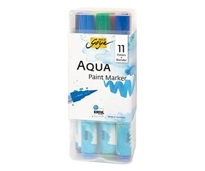 KREUL 18190 Solo Goya Aqua Paint Marker Powerpack, Set of 11 Colours and a Blender, Artist Pens with Elastic Brush Tip, Water Soluble Paint