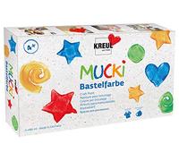 KREUL 24160 - Mucki Juego de 6 botes de pintura para manualidades de 80 ml Sin parabenos, sin gluten, sin lactosa, veganos, lavables y pincelables de pintura infantil al agua