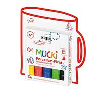 KREUL 27157 - MUCKI Porcelana Pirata, 5 lápices de porcelana para niños en amarillo, rojo, azul, verde y negro, ancho de trazo 2-5 mm, para obras de arte individuales en tazas y platos